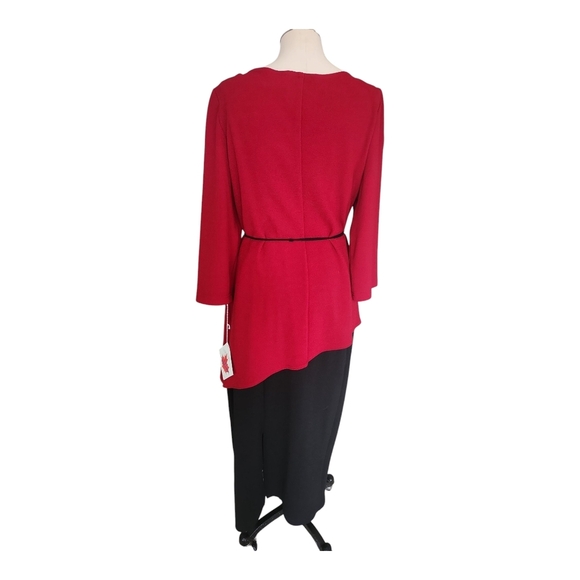 Leslie Belle Red and Black Asymmetrical Dress with Beaded Belt 14 NOS NWT - Picture 4 of 10